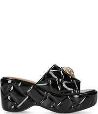 Kurt Geiger London Kensington Quilted Patent Leather Slide Wedge Platform Sandals