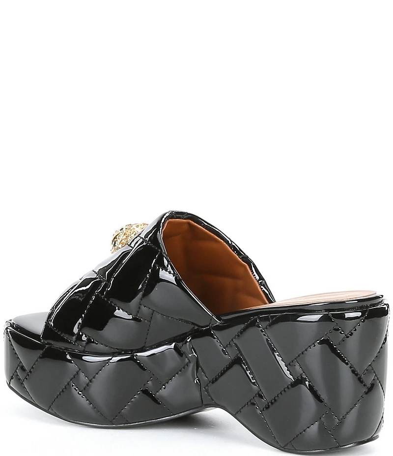 Kurt Geiger London Kensington Quilted Patent Leather Slide Wedge Platform Sandals