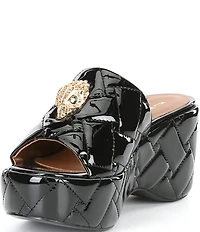 Kurt Geiger London Kensington Quilted Patent Leather Slide Wedge Platform Sandals