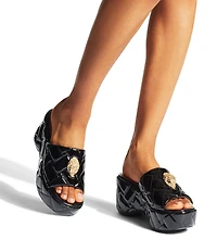 Kurt Geiger London Kensington Quilted Patent Leather Slide Wedge Platform Sandals