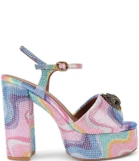 Kurt Geiger London Kensington Rainbow Crystal Embellished Logo Platform Block Dress Sandals