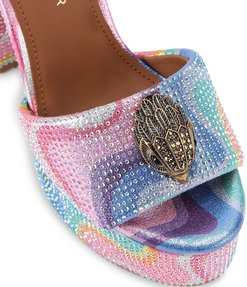 Kurt Geiger London Kensington Rainbow Crystal Embellished Logo Platform Block Dress Sandals