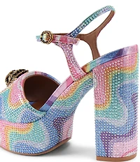 Kurt Geiger London Kensington Rainbow Crystal Embellished Logo Platform Block Dress Sandals