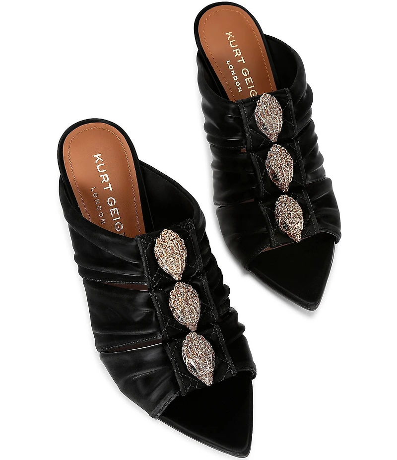 Kurt Geiger London Kensington Ruched Logo Ornament Slide Sandals