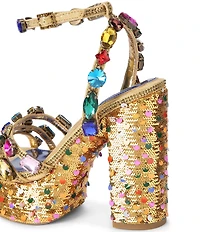 Kurt Geiger London Kensington Sequin Embellished Jewel Ornamented Platform Dress Sandals