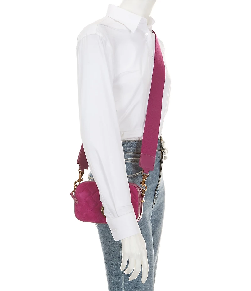Kurt Geiger London Kensington Small Suede Quilted Camera Crossbody Bag