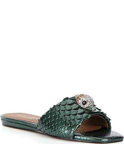 Kurt Geiger London Kensington Snake Print Leather Ornament Slide Sandals