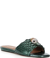 Kurt Geiger London Kensington Snake Print Leather Ornament Slide Sandals