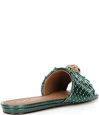 Kurt Geiger London Kensington Snake Print Leather Ornament Slide Sandals