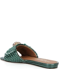 Kurt Geiger London Kensington Snake Print Leather Ornament Slide Sandals