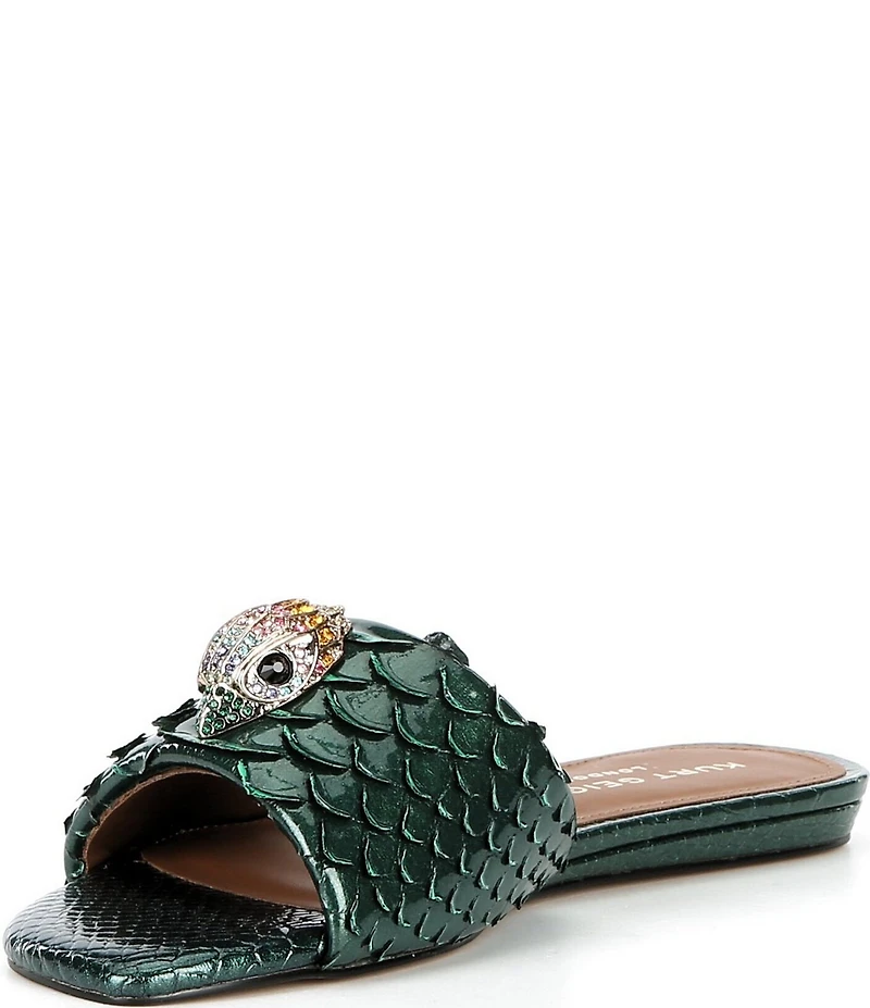 Kurt Geiger London Kensington Snake Print Leather Ornament Slide Sandals