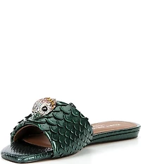 Kurt Geiger London Kensington Snake Print Leather Ornament Slide Sandals