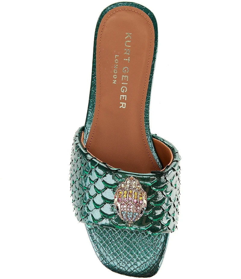 Kurt Geiger London Kensington Snake Print Leather Ornament Slide Sandals