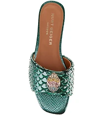 Kurt Geiger London Kensington Snake Print Leather Ornament Slide Sandals