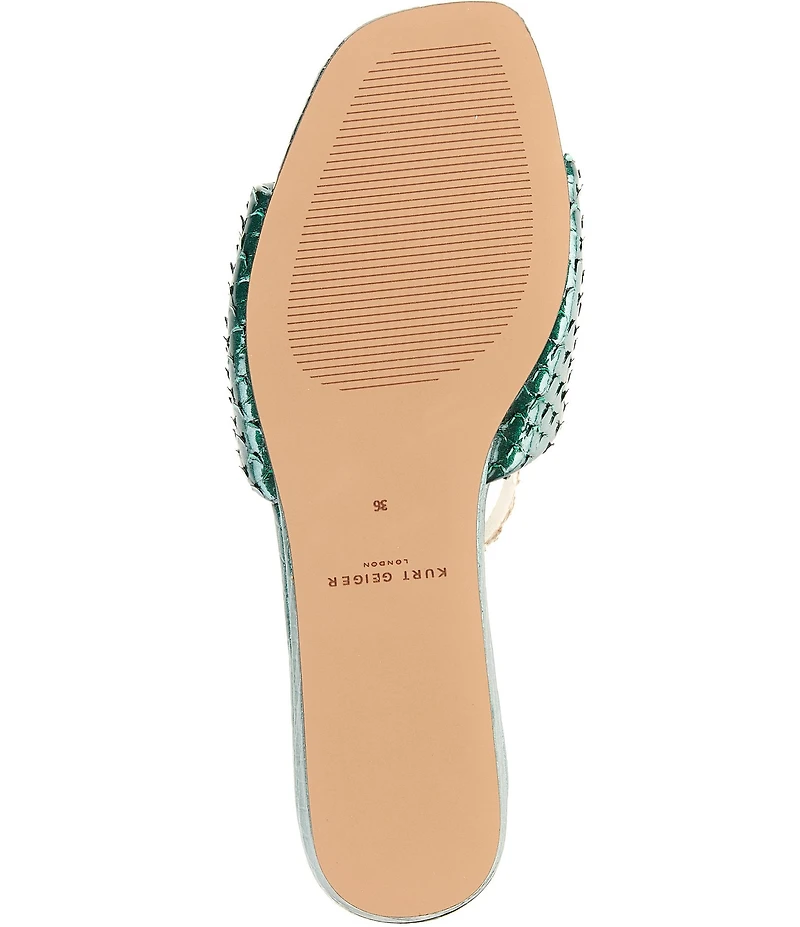 Kurt Geiger London Kensington Snake Print Leather Ornament Slide Sandals