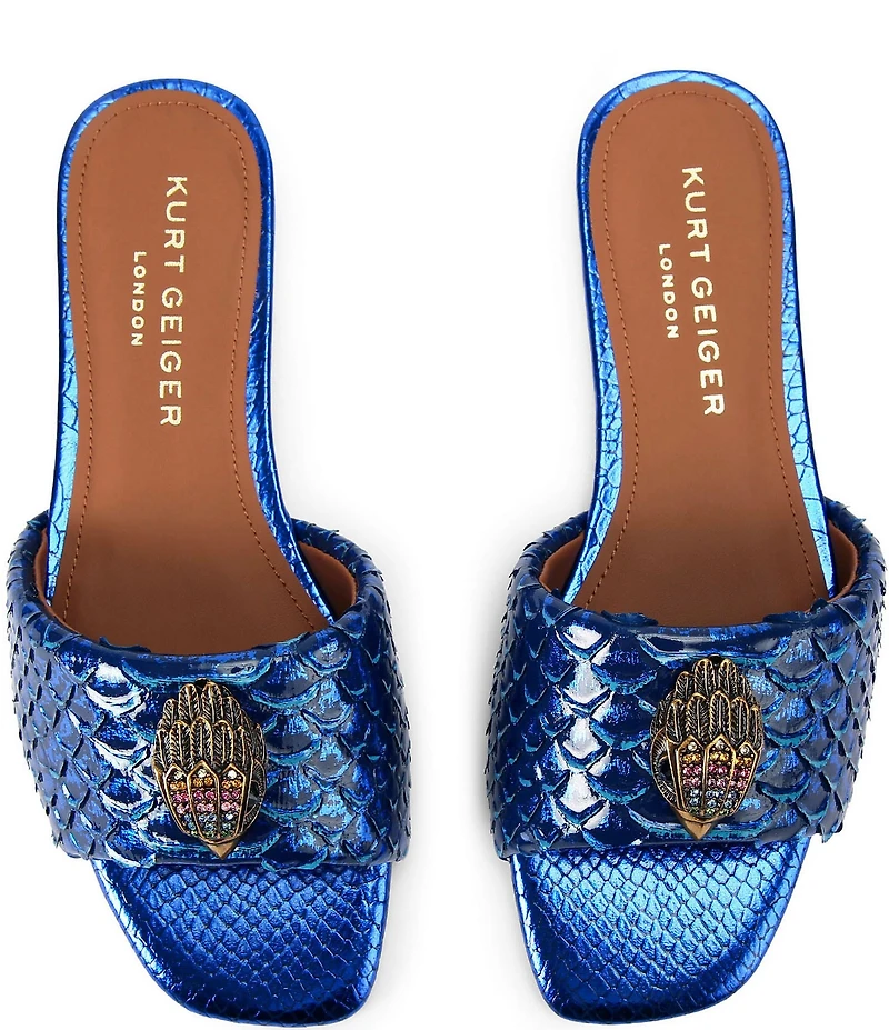 Kurt Geiger London Kensington Snake Print Leather Ornament Slide Sandals