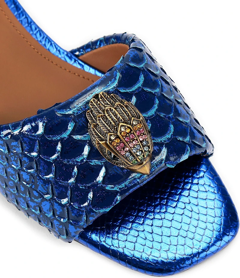 Kurt Geiger London Kensington Snake Print Leather Ornament Slide Sandals