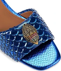 Kurt Geiger London Kensington Snake Print Leather Ornament Slide Sandals