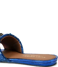 Kurt Geiger London Kensington Snake Print Leather Ornament Slide Sandals