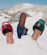Kurt Geiger London Kensington Snake Print Leather Ornament Slide Sandals
