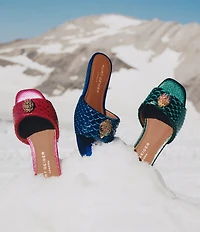 Kurt Geiger London Kensington Snake Print Leather Ornament Slide Sandals