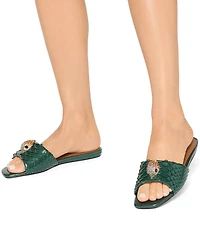Kurt Geiger London Kensington Snake Print Leather Ornament Slide Sandals
