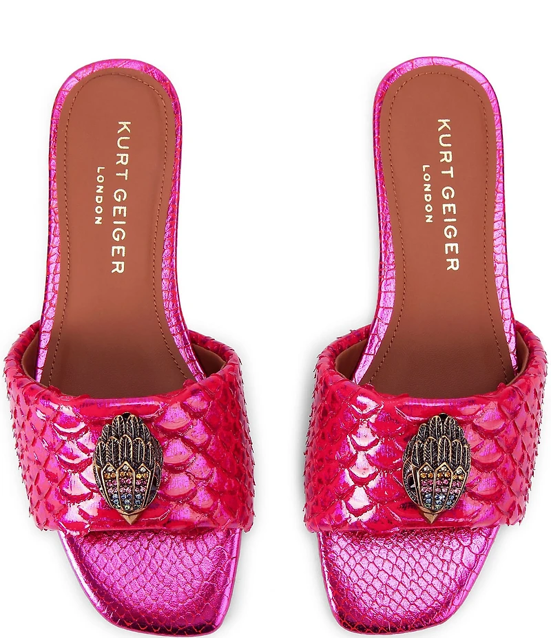 Kurt Geiger London Kensington Snake Print Leather Ornament Slide Sandals