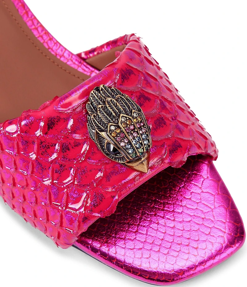 Kurt Geiger London Kensington Snake Print Leather Ornament Slide Sandals