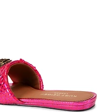 Kurt Geiger London Kensington Snake Print Leather Ornament Slide Sandals