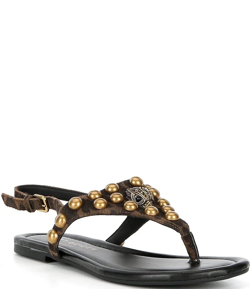 Kurt Geiger London Kensington Studded Leopard Logo Ornament Slingback Sandals