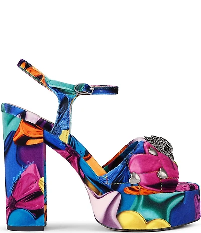 Kurt Geiger London Kensington Studded Velvet Print Logo Ornament Platform Sandals