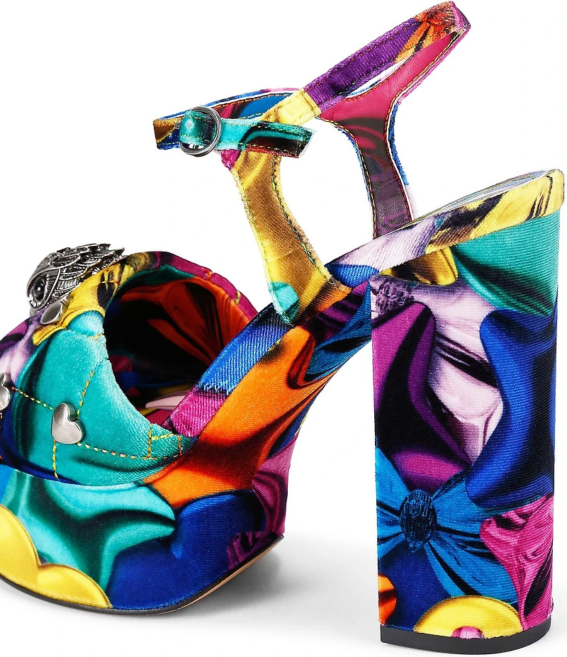 Kurt Geiger London Kensington Studded Velvet Print Logo Ornament Platform Sandals