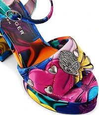 Kurt Geiger London Kensington Studded Velvet Print Logo Ornament Platform Sandals