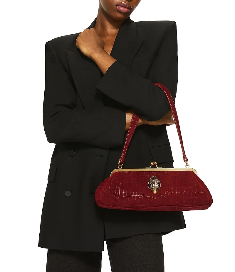 Kurt Geiger London Kensington Suede Crocodile Frame East-West Shoulder Bag