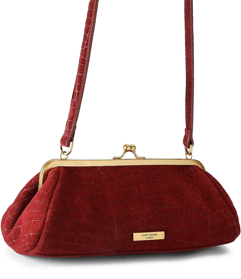 Kurt Geiger London Kensington Suede Crocodile Frame East-West Shoulder Bag