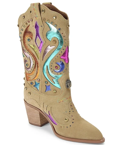 Kurt Geiger London Kensington Suede Metallic Studded Cowboy Boots