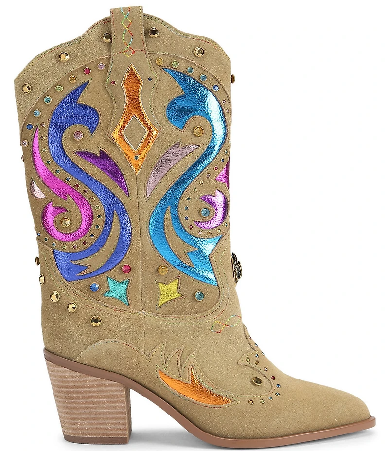 Kurt Geiger London Kensington Suede Metallic Studded Cowboy Boots