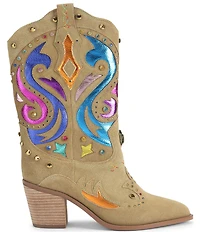 Kurt Geiger London Kensington Suede Metallic Studded Cowboy Boots