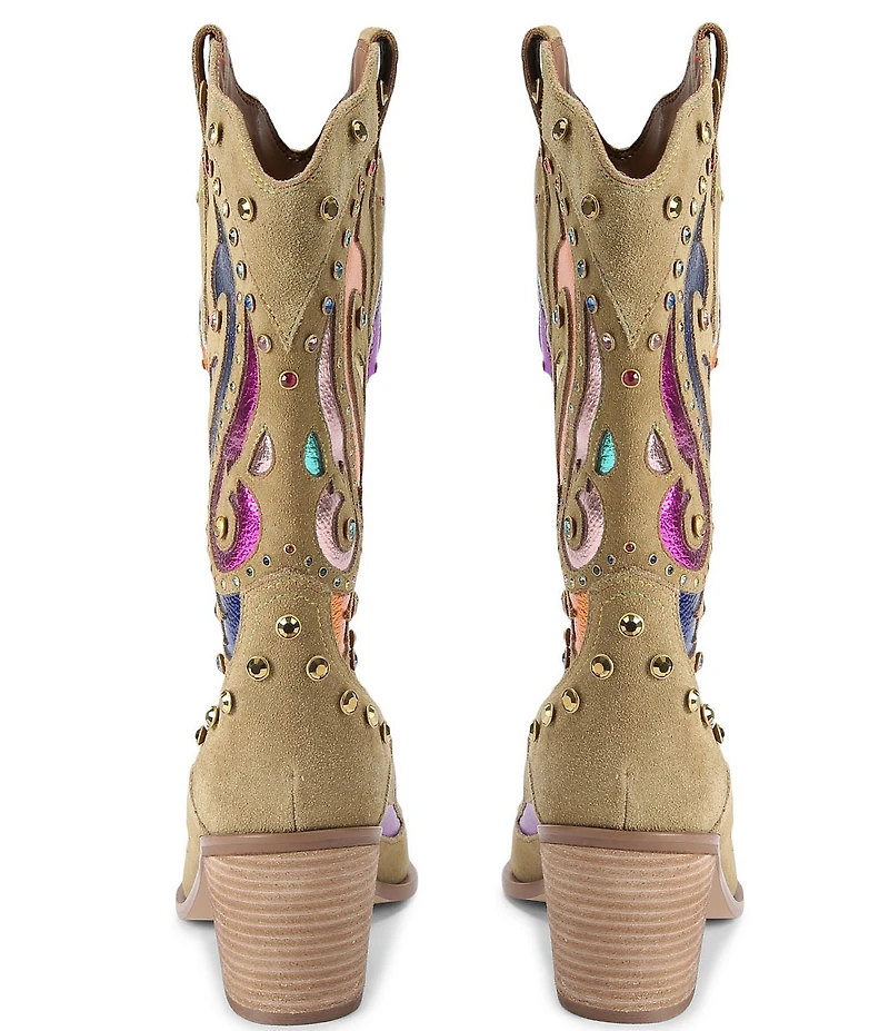 Kurt Geiger London Kensington Suede Metallic Studded Cowboy Boots
