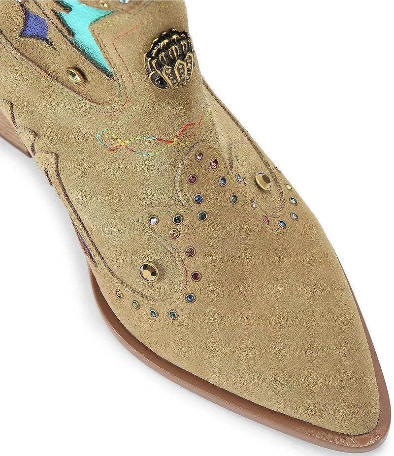 Kurt Geiger London Kensington Suede Metallic Studded Cowboy Boots