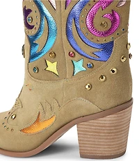 Kurt Geiger London Kensington Suede Metallic Studded Cowboy Boots