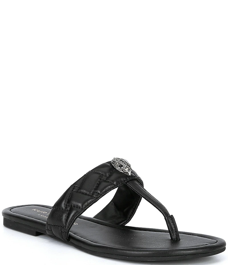 Kurt Geiger London Kensington Quilted Leather Logo Ornament T-Bar Sandals