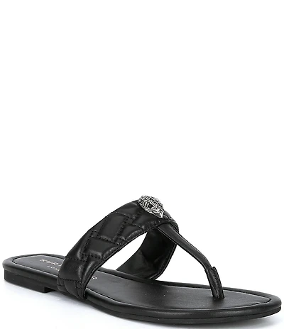 Kurt Geiger London Kensington Quilted Leather Logo Ornament T-Bar Sandals
