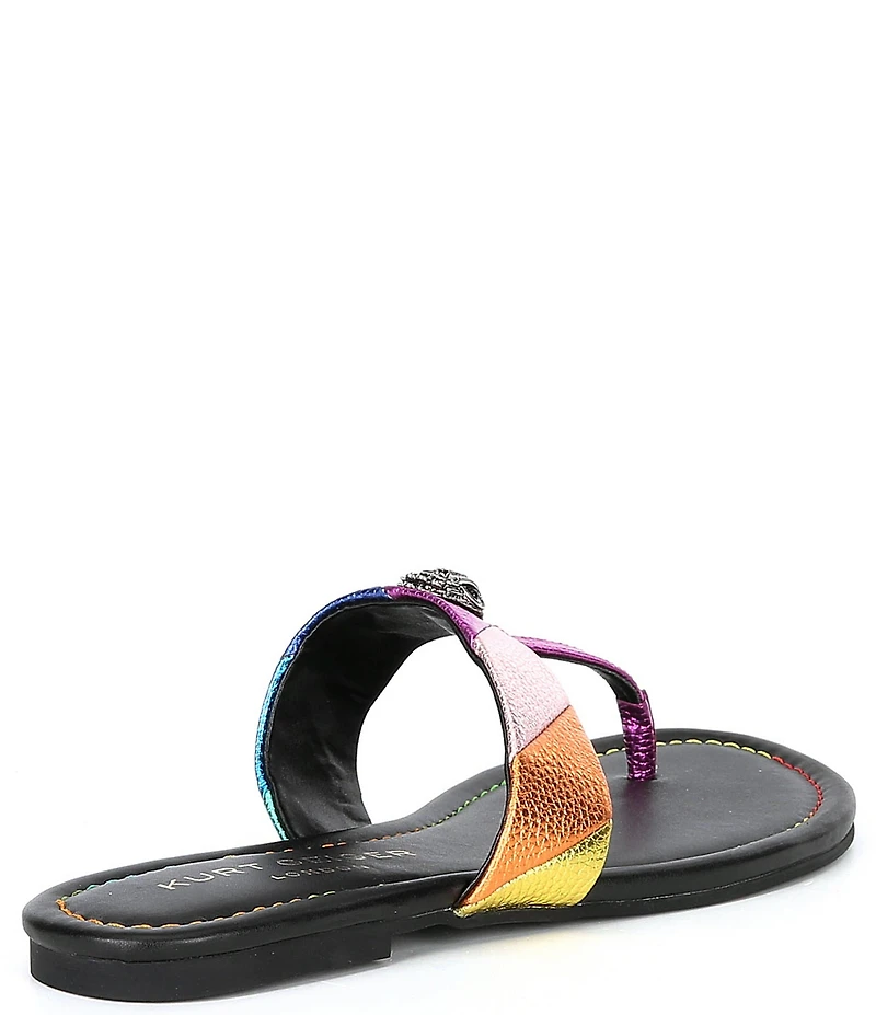 Kurt Geiger London Kensington Metallic Rainbow Leather Logo Ornament T-Bar Sandals
