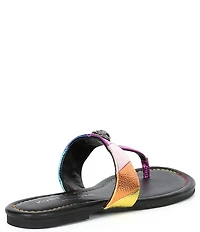 Kurt Geiger London Kensington Metallic Rainbow Leather Logo Ornament T-Bar Sandals