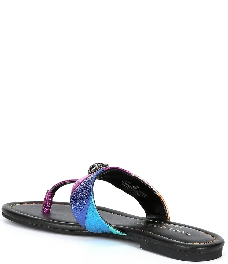 Kurt Geiger London Kensington Metallic Rainbow Leather Logo Ornament T-Bar Sandals