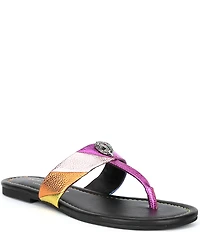 Kurt Geiger London Kensington Metallic Rainbow Leather Logo Ornament T-Bar Sandals