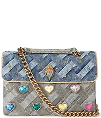 Kurt Geiger London Kensington Two Tone Woven Denim Heart Jeweled Crossbody Bag
