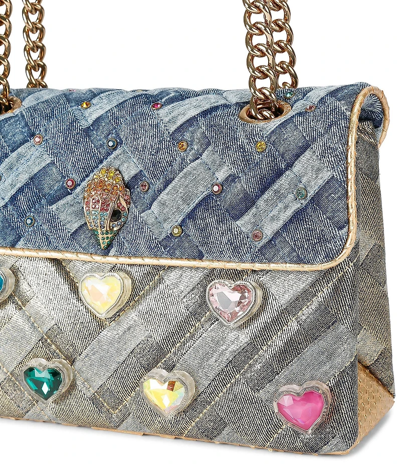 Kurt Geiger London Kensington Two Tone Woven Denim Heart Jeweled Crossbody Bag