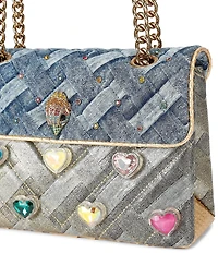 Kurt Geiger London Kensington Two Tone Woven Denim Heart Jeweled Crossbody Bag
